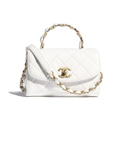 Chanel Mini Flap Bag With Top Handle White sử dụng chất liệu da dê nguyên bản, sản xuất hoàn toàn bằng thủ công chuẩn 99%