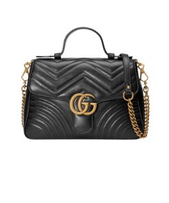 Gucci Marmont Small Top Handle Bag Black sử dụng chất liệu da bê nguyên bản, chuẩn 99% cam kết chất lượng chuẩn nhất