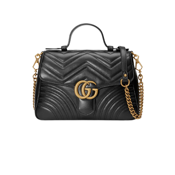 Gucci Marmont Small Top Handle Bag Black sử dụng chất liệu da bê nguyên bản, chuẩn 99% cam kết chất lượng chuẩn nhất
