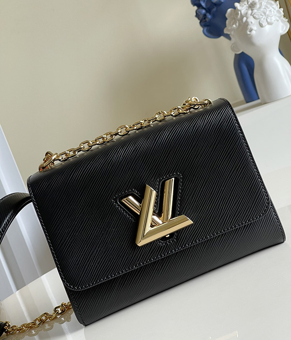 Louis Vuitton Twist MM Bag Black Da bò vân Epi nguyên bản như chính hãng, chất lượng tốt nhất, sản xuất hoàn toàn bằng thủ công. chuẩn 99% so với chính hãng