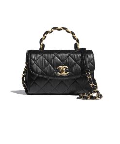 Chanel Mini Flap Bag With Top Handle chất lượng like authentic sử dụng chất liệu da cừu nguyên bản như chính hãng, sản xuất hoàn toàn bằng thủ công