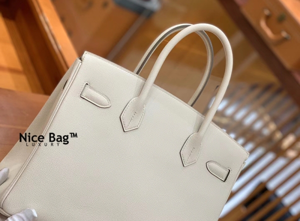 Hermes Birkin 30 Bag Epsom White sử dụng chất liệu da nguyên bản như chính hãng, sản xuất hoàn toàn bằng thủ công, chất lượng tốt nhất