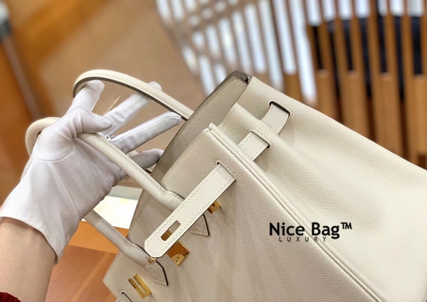 Hermes Birkin 30 Bag Epsom White sử dụng chất liệu da nguyên bản như chính hãng, sản xuất hoàn toàn bằng thủ công, chất lượng tốt nhất