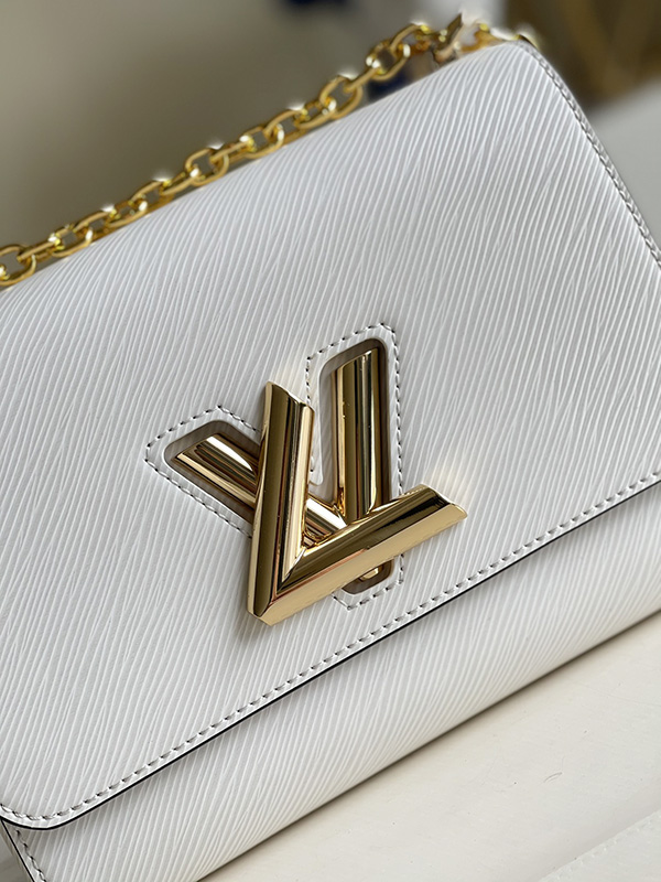 Louis Vuitton Twist MM Bag White sử dụng chất liệu Da bò vân Epi nguyên bản như chính hãng, sản xuất hoàn toàn bằng thủ công, chất lượng tốt nhất, chuẩn 99% so với chính hãng