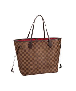 Louis Vuitton Neverfull MM bag Damier Ebène Canvas sử dụng chất liệu da bê nguyên bản như chính hãng, sản xuất hoàn toàn bằng thủ công, chất lượng chuẩn 99% so với chính hãng