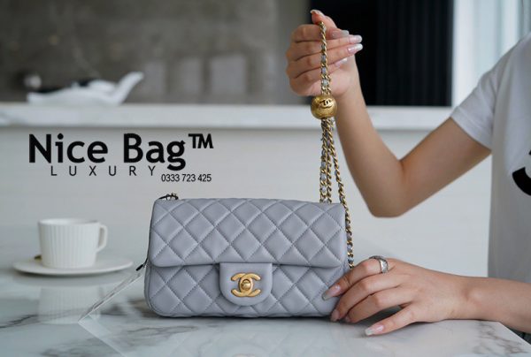 Chanel Mini Bag Square Pearl Crush Quilted Grey Lambskin Gold Hardware -  Nice Bag™