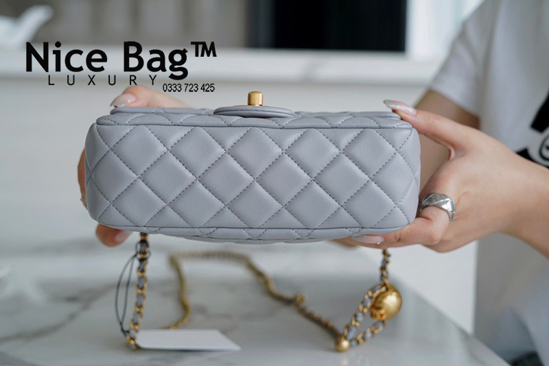 Chanel Mini Bag Square Pearl Crush Quilted Grey Lambskin Gold Hardware -  Nice Bag™