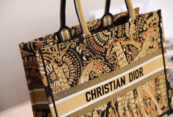 Dior Book Tote Bag Yellow Black Animals Embroidery - Nice Bag™