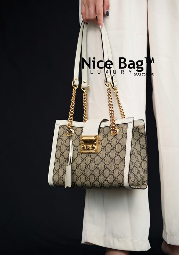 Túi Gucci GG Supreme Padlock Small Shoulder Bag white like authentic sử dụng chất liệu chính hãng sản xuất hoàn toàn bằng thủ công, cam kết chất lượng tốt nhất chuẩn 99% so với chính hãng, full box và phụ kiện
