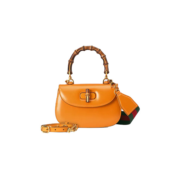 Túi Xách Gucci Small Top Handle Bag With Bamboo Marigold Yellow Leather