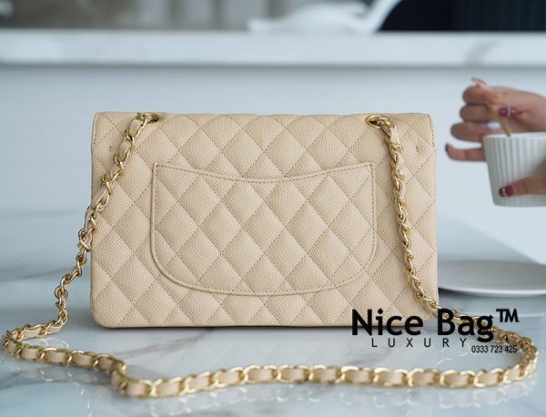 Chanel Classic Double Flap Quilted Caviar Gold tone Medium Beige - Nice Bag™