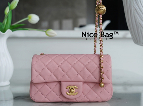 Chanel Lambskin Quilted Mini CC Pearl Crush Rectangular Flap Pink