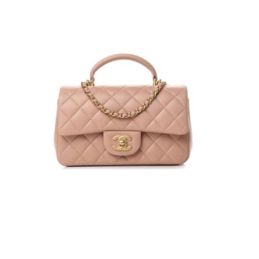 Chanel Mini Flap Bag With Top Handle Brown like authentic sử dụng chất liệu da cừu nguyên bản như chính hãng, sản xuất hoàn toàn bằng thủ công, cam kết chất lượng tốt nhất, chuẩn 99% full box và phụ kiện