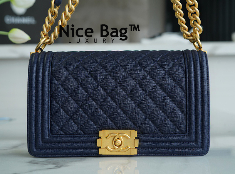 Chanel Dark Blue Caviar Medium Boy Bag - Nice Bag™