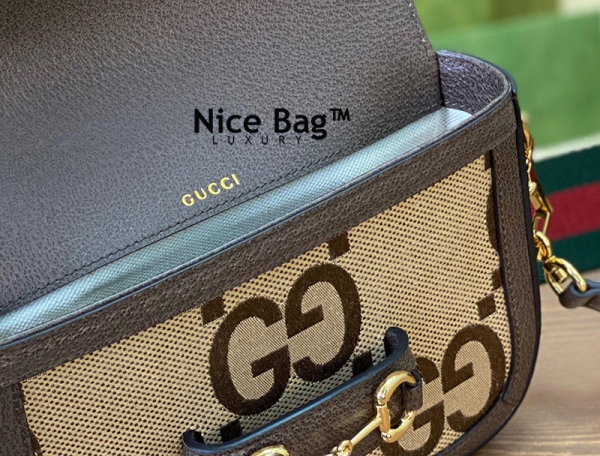 Gucci Horsebit 1955 jumbo GG mini bag Camel and ebony jumbo GG canvas like authentic sử dụng chất liệu da bò nguyên bản như chính hãng, sản xuất hoàn toàn bằng thủ công, cam kết chuẩn 99% so với chính hãng, full box và phụ kiện