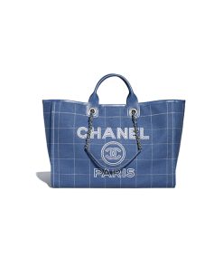 Chanel SHOPPING MAXI Bag 2023 Blue Like authentic sử dụng chất liệu Cotton, Da bê & Kim loại mạ vàng Xanh dương & Trắng nguyên bản như chính hãng, chuẩn 99% full box và phụ kiện, hỗ trợ trả góp bằng thẻ tín dụng