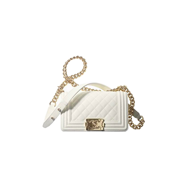 Chanel Boy Mini Bag White like authentic sử dụng chất liệu da bò nguyên bản như chính hãng, sản xuất bằng thủ công, cam kết chất lượng tốt nhất, chuẩn 99% full box và phụ kiện