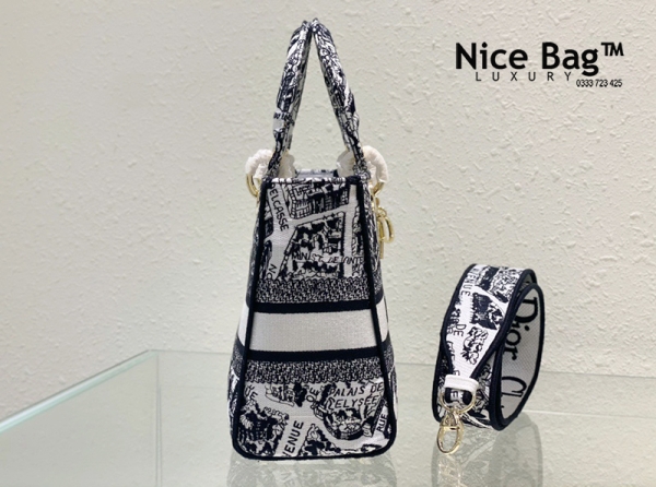Dior Medium Lady D-Lite Bag White And Black Plan De Paris Embroidery like authentic được thêu thủ công 100%, cma kết chất lượng tốt nhất, chuẩn 99% so với chính hãng, full box và phụ kiện