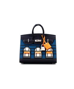 Hermes Birkin 20 Sellier Faubourg Blue Multicolor Madame sử dụng chất liệu da epsom nhập ý, kết hợp da cá sấu tự nhiên, được may thủ công 100%, chuẩn 99% so với chính hãng, full box và phụ kiện, hỗ trợ trả góp bằng thẻ tín dụng