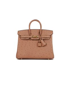 Hermes Birkin 25 Chai Ostrich Gold Hardware sử dụng chất liệu da đà điễu tự nhiên, được may thủ công 100%, cam kết chất lượng đạt 99% so với chính hãng, full box và phụ kiện