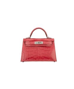 Túi Hermes Kelly 20cm Model II Rose Extreme Alligator bag with Palladium hardware hàng like authentic, cam kết chất lượng tốt nhất chuẩn 99% so với chính hãng, sử dụng chất liệu da cá sấu tự nhiên, được may thủ công 100%, sử dụng chỉ sáp của pháp, full box và phụ kiện