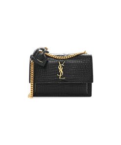 Túi YSL Sunset Medium Croc Embossed Black Gold chất lượng like authentic, cam kết chất lượng tốt nhất chuẩn 99% so với chính hãng, sử dụng chất liệu da bò dập vân cá sấu, full box và phụ kiện, hỗ trợ tar góp bằng thẻ tín dụng