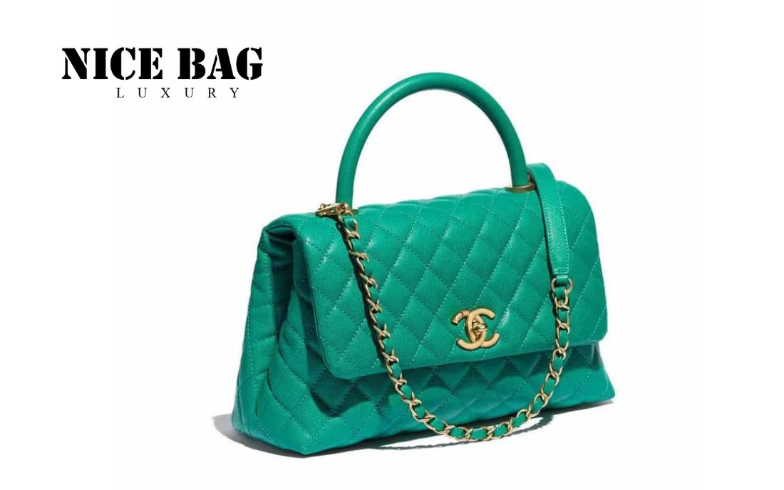 Chanel Coco Mark Top Handle 2way Camera Shoulder Bag Leather Green