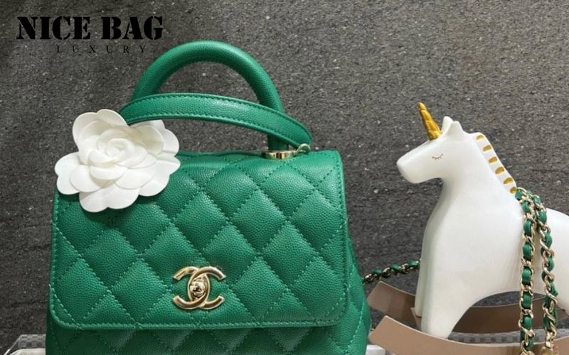  Chanel Mini Coco Handle Flap Bag In Green Caviar