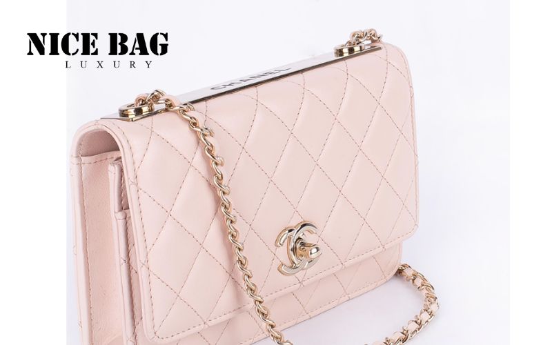 Túi Chanel Trendy mini Màu Hồng Phấn Khóa Vàng